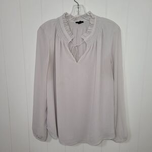 Ann Taylor Top Blouse Womens Size Medium Gray Chiffon Long Sleeve